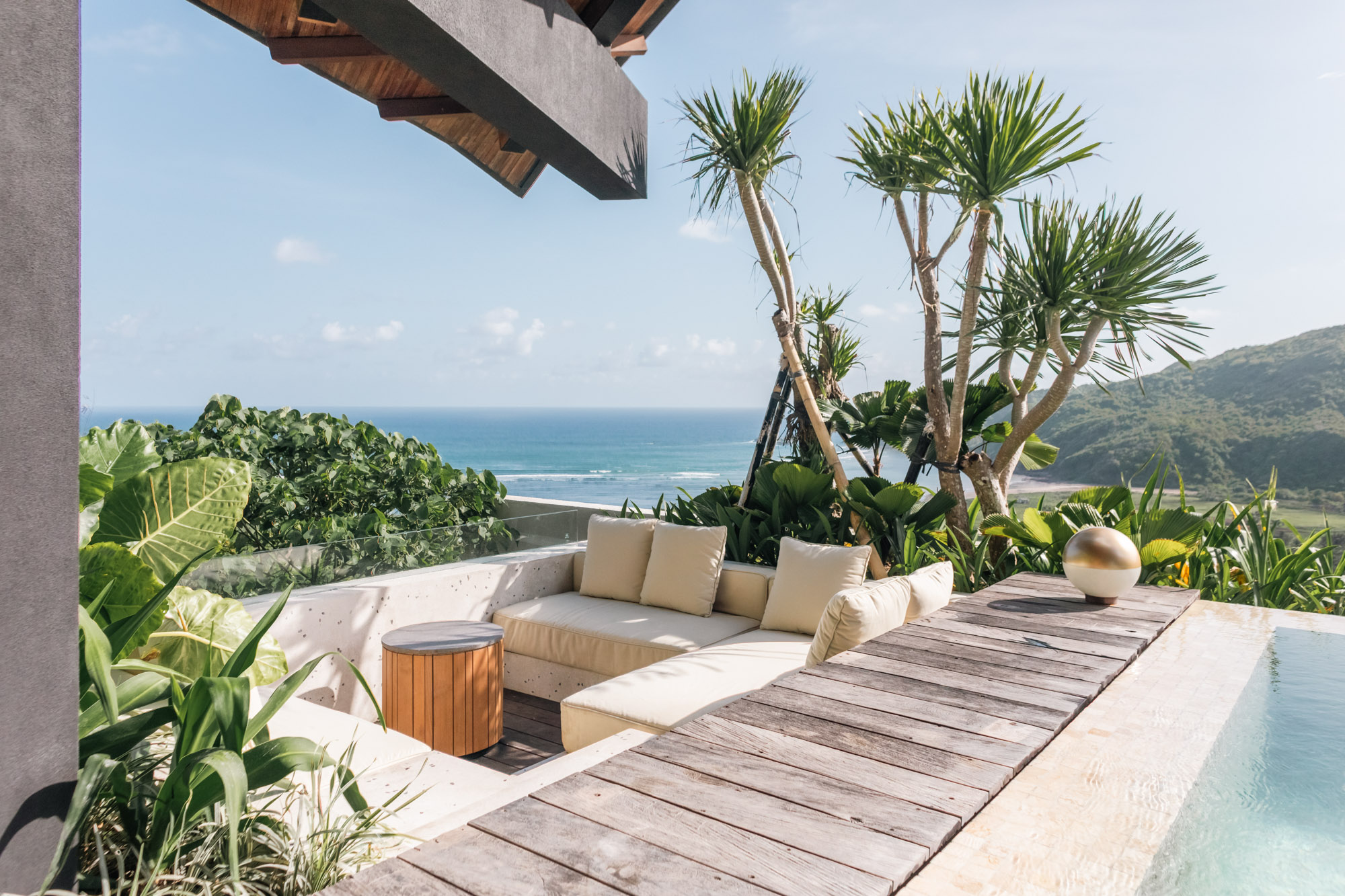 Outdoor lounge seating area at Villa Layang in Lombok
