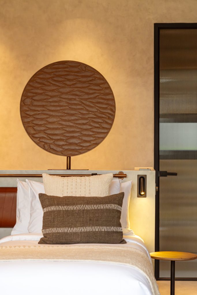 Close up of custom bedroom headboard at Villa Salt in Bali