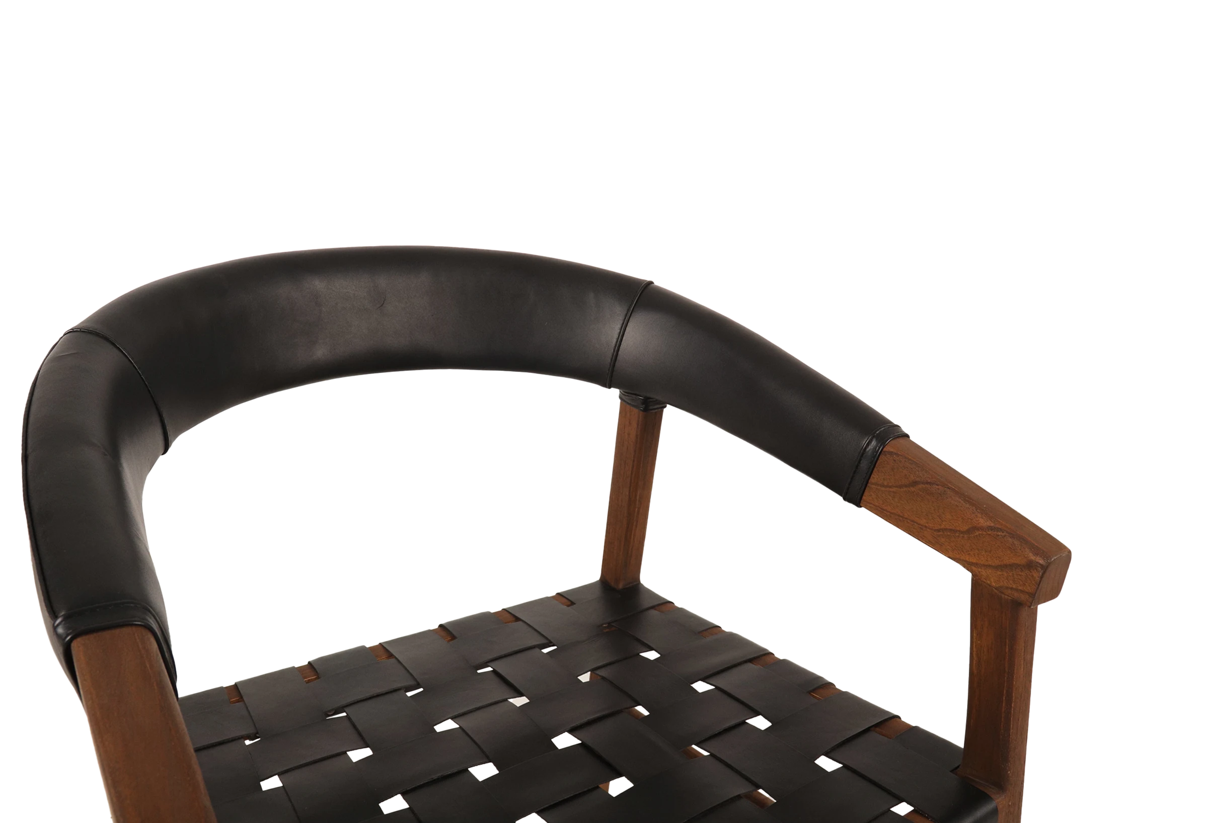 Tabu-Design-CH47L-OSCAR-Chair-Dark-Wood-Black-Woven-Leather-backrest-closeup
