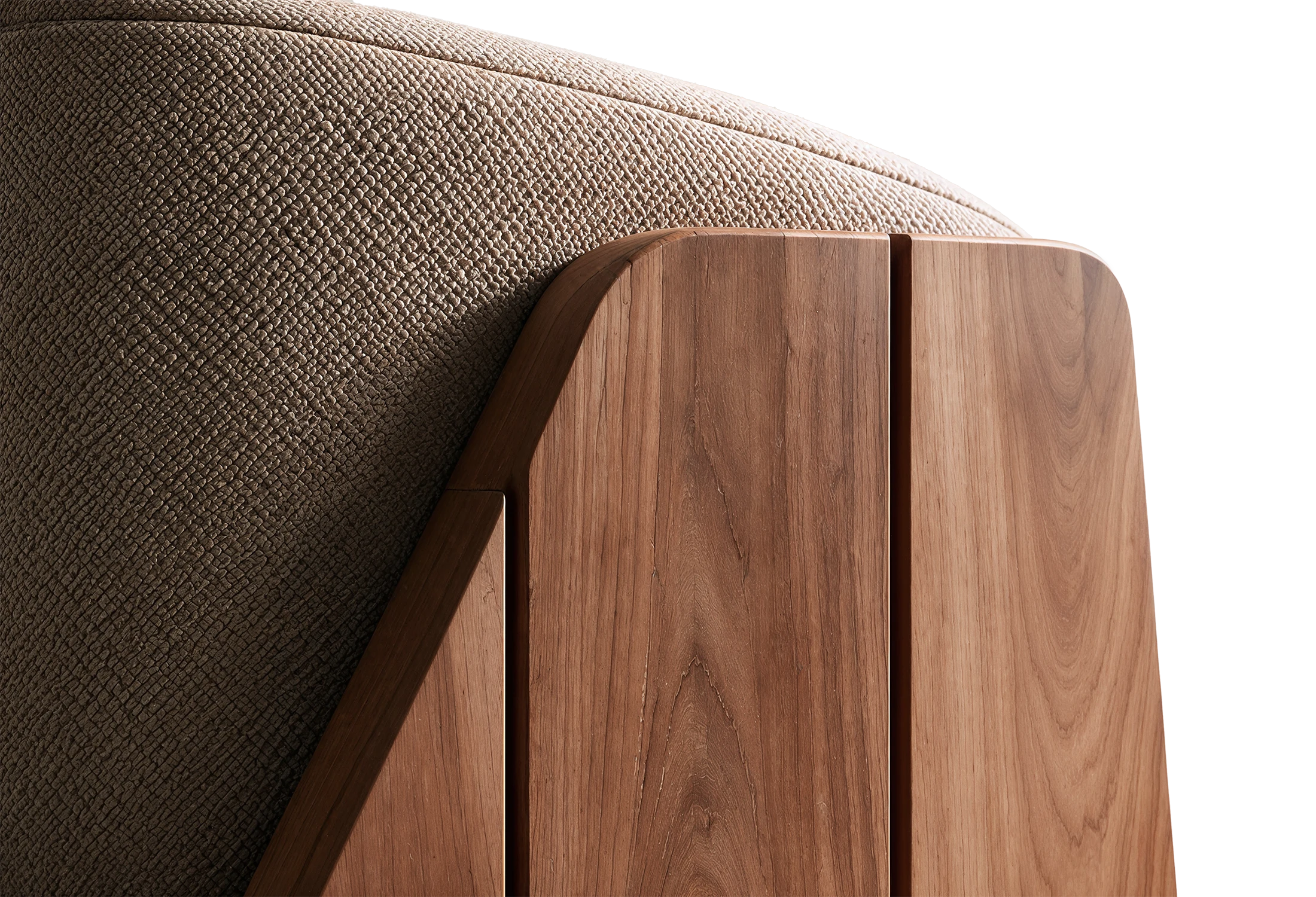 KHALE Lounge Chair made of teak and fabric cushion in close up leg view
