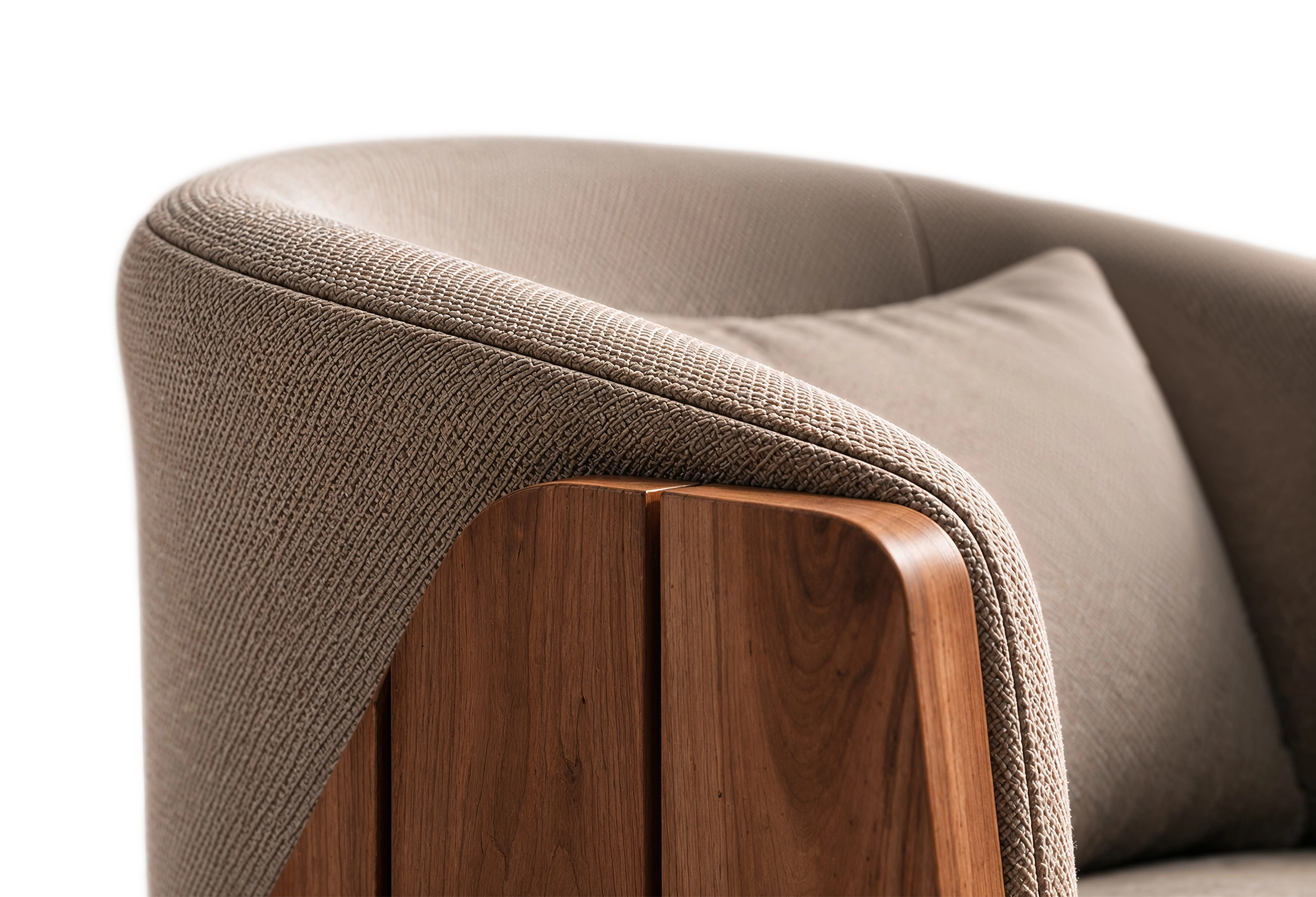KHALE Lounge Chair made of teak and fabric cushion in three-quarter view