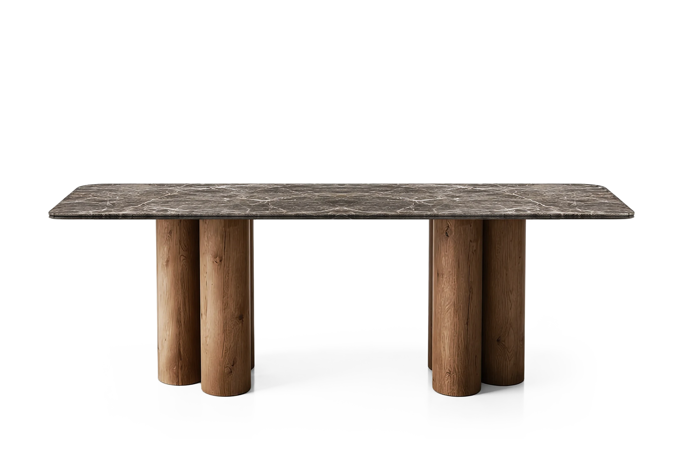 LANIS outdoor dining table made of teak and double stone top in front view