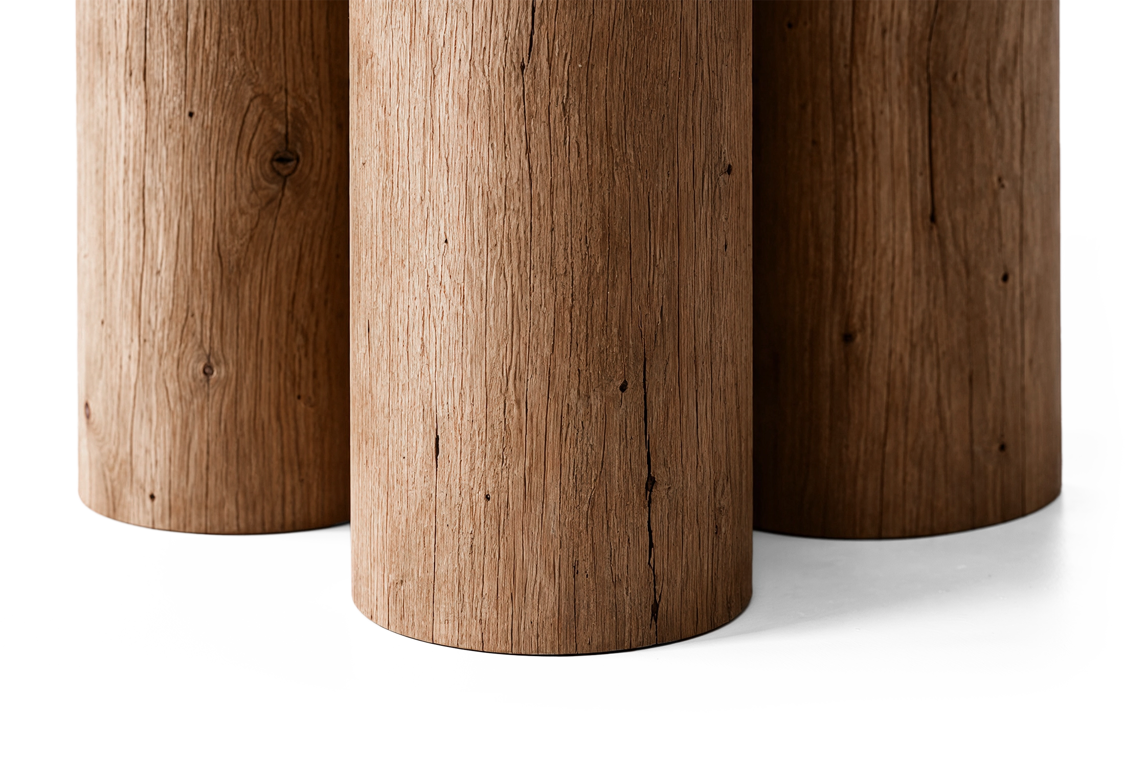 Close-up of the 3-cilynder leg of LANIS outdoor dining table made of natural teak