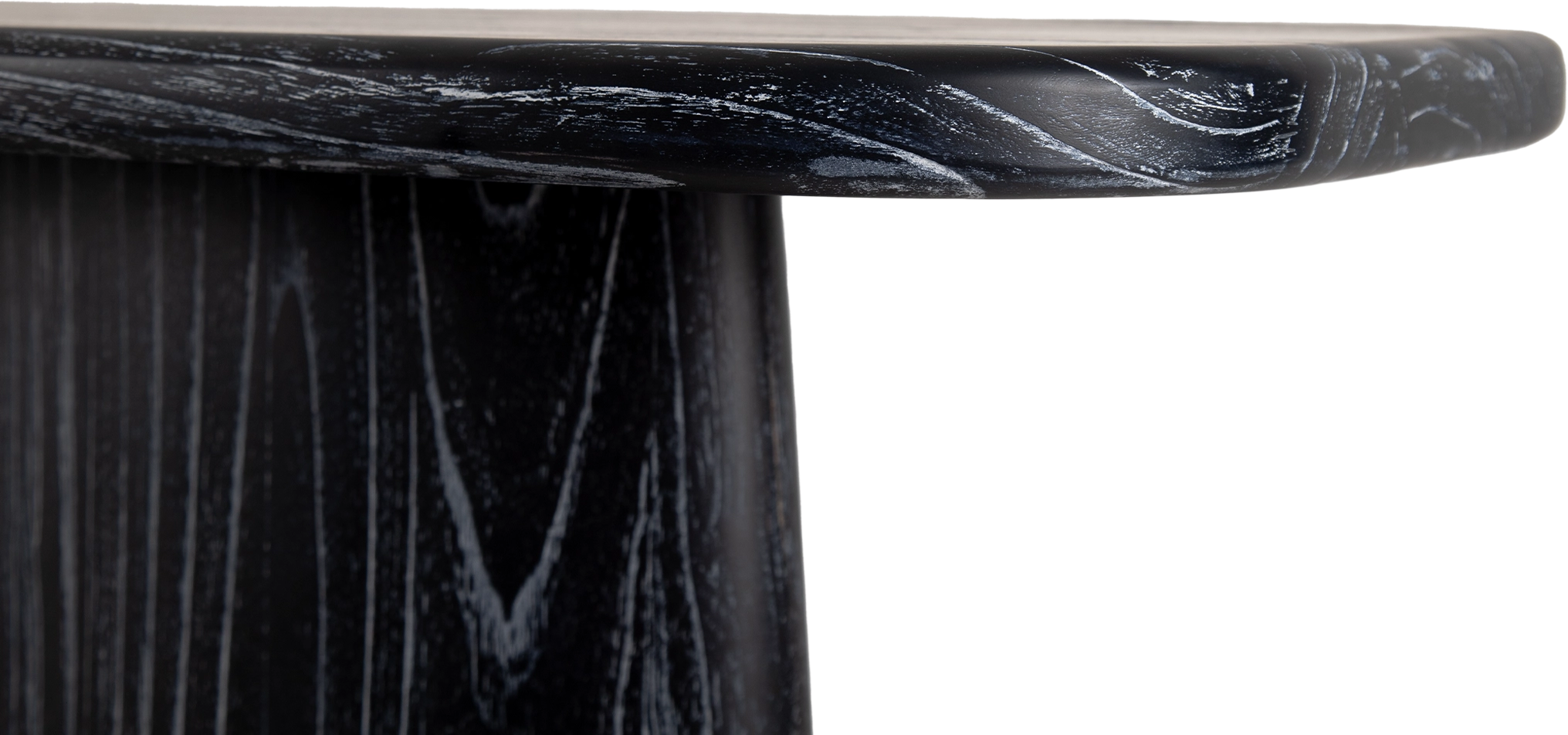 Close-up of MARINA console table made of black Java oak with the top edge in foreground.