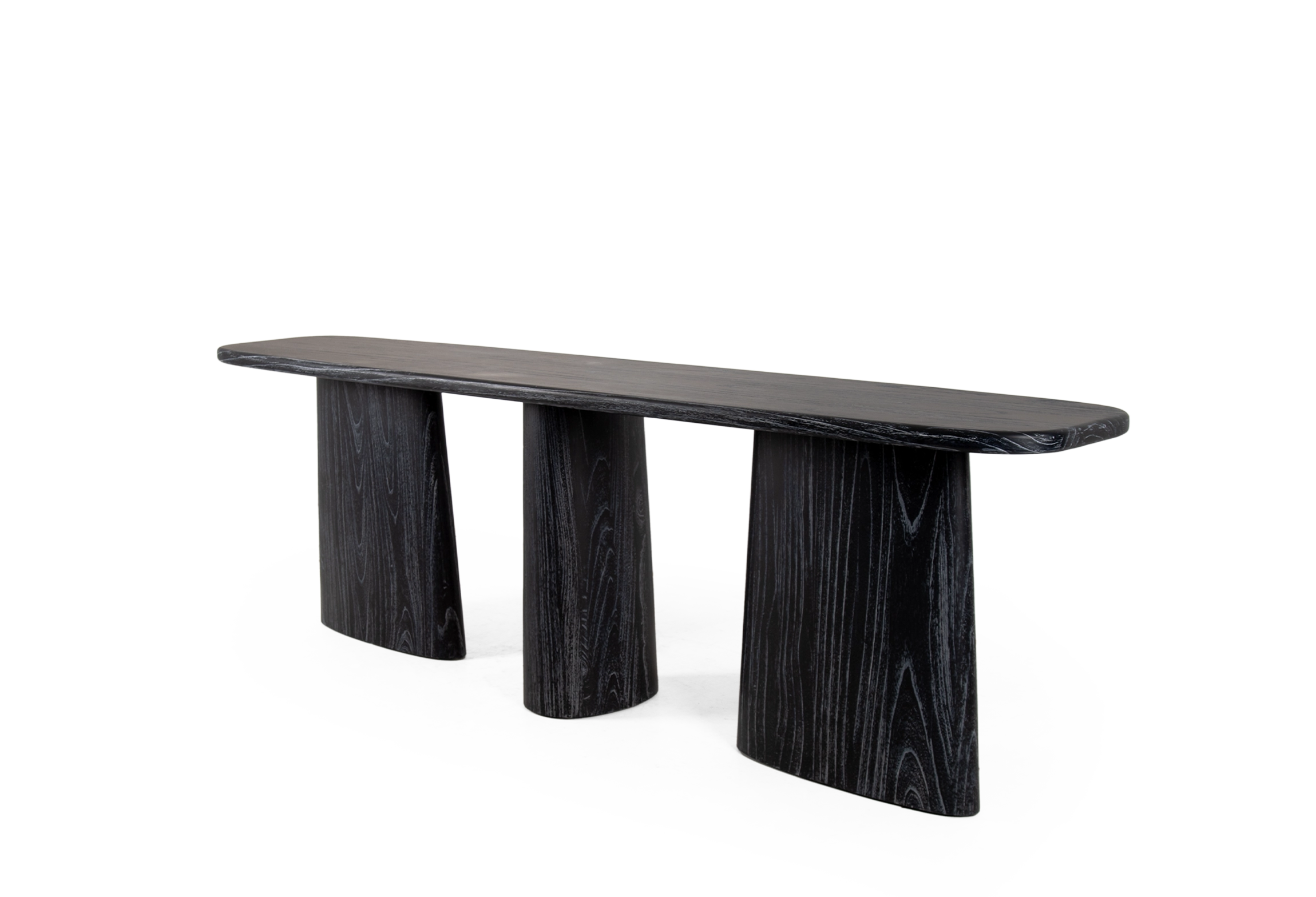 MARINA console table made of black Java oak in three-quarter view