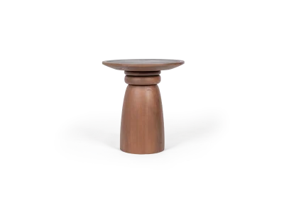 RICHI auxiliary table made of Java oak in black wood finish with a grey stone top in front view