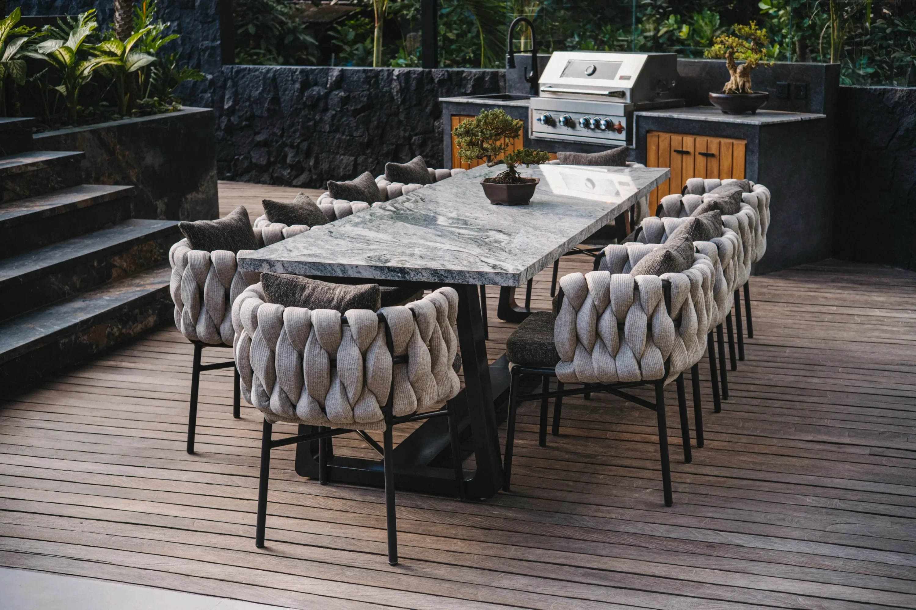 Outdoor bespoke table marble & secret chair in villa mar II